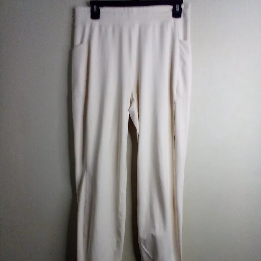 Fabletics Pants Joggers Women M Elastic Comfort Waist Active Side Pockets Cream